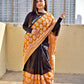 Orange Black Handblock print linen saree organic dye best summer fabric best price casual and formal saree 