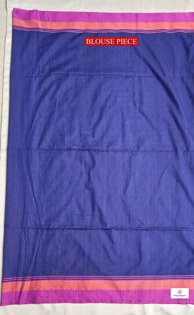 blue bengal cotton handloom saree lightweight summer wear saree fabric with blouse piece best price for office and casual wear