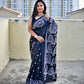 kutch handembroidered designer black blended bangalore silk saree with blouse piece for office and special festive celebration styling best price