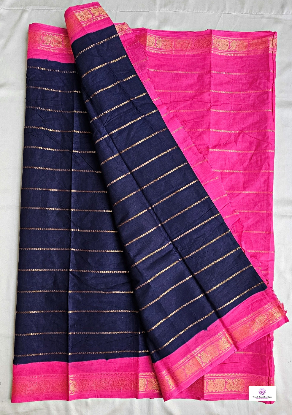 DARIYA - MADURAI SUNGUDI COTTON SAREE (MIDNIGHT BLUE & PINK)