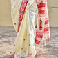 Phulia pure Bengal cotton handloom saree red white green saree for everyday regular wear saraswati puja ceremonies temple wear with blouse piece best price 