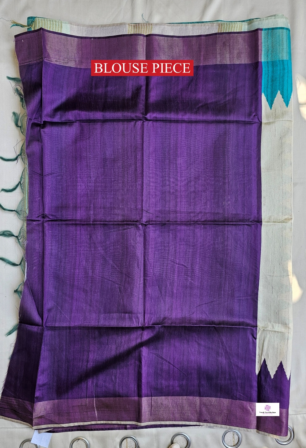 TRINA - GANGA-JAMUNA BORDER - SEMI GHICHA SILK (TEAL GREEN & PURPLE)