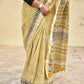 yellow black stripe handblockprint natural dye linen cotton saree best summer fabric best price with blouse piece