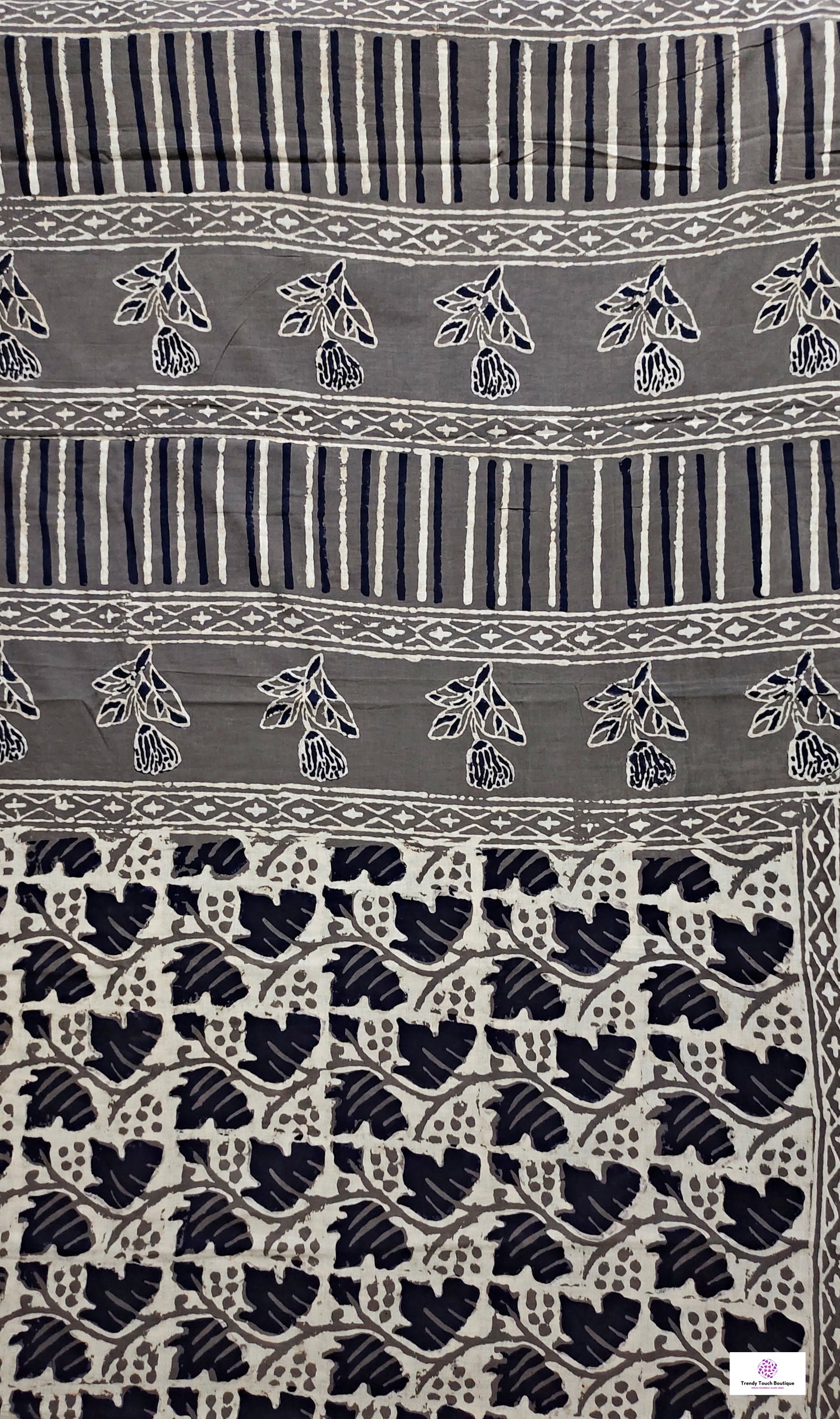 Black & Ash Grey Floral pattern Organic Handblock print in natural dye mul cotton saree office and casual styling best price best summer fabric with blouse piece