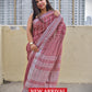 best summer handwoven handloom fabric handblock print organic slub linen saree pastel color brown at best price with blouse piece for office wear or everyday styling!