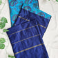 kalyani cotton gadwal kalamkari print blue saree with temple border is lightweight for office and special function with blouse piece best price