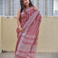 best summer handwoven handloom fabric handblock print organic slub linen saree pastel color brown at best price with blouse piece for office wear or everyday styling!