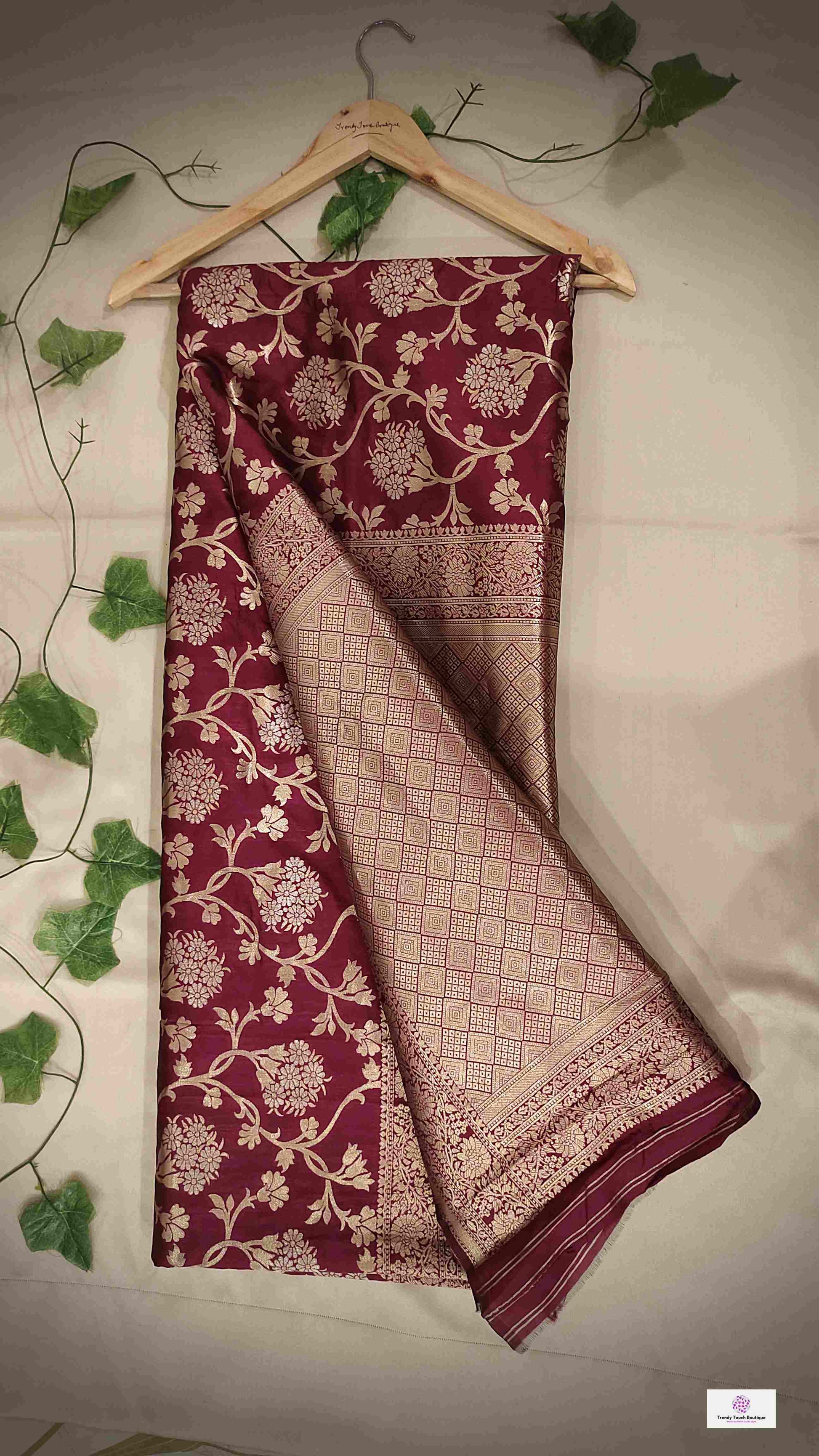 wine magenta golden silver zari work banarasi silk saree best price with blouse piece festive wear wedding wear party wear marriage function traditional silk