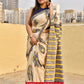 handblockprinted mulcotton in beige base with blue, yellow and black for office and casual styling summer best fabric saree with blouse piece and best price