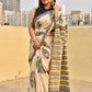 handblockprinted mulcotton in beige base with blue, yellow and black for office and casual styling summer best fabric saree with blouse piece and best price