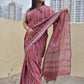 best summer handwoven handloom fabric handblock print organic slub linen saree pastel color brown at best price with blouse piece for office wear or everyday styling!