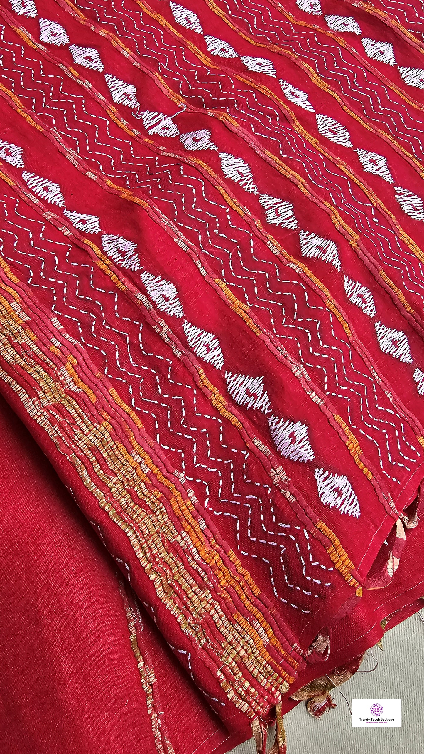 Kantha stitch handembroidered designer red khesh khadi cotton handloom with blouse piece best price