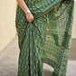handblockprint green mulcotton saree best summer fabric office and casual saree styling best price with blouse piece