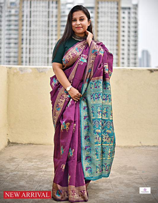 DHENU - BALUCHARI SILK (MAGENTA & RAMA GREEN)