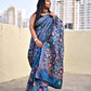 BLUE color multicolored thread kantha handembroidered designer bangalore art silk saree in floral pattern with blouse piece best price lightweight saree for wedding and office formal celebrations events with blouse piece