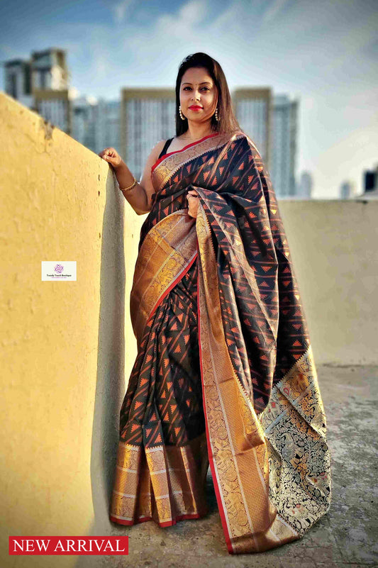 RANJHANA - KANJIVARAM STYLE SILK (BLACK & COPPER ZARI)