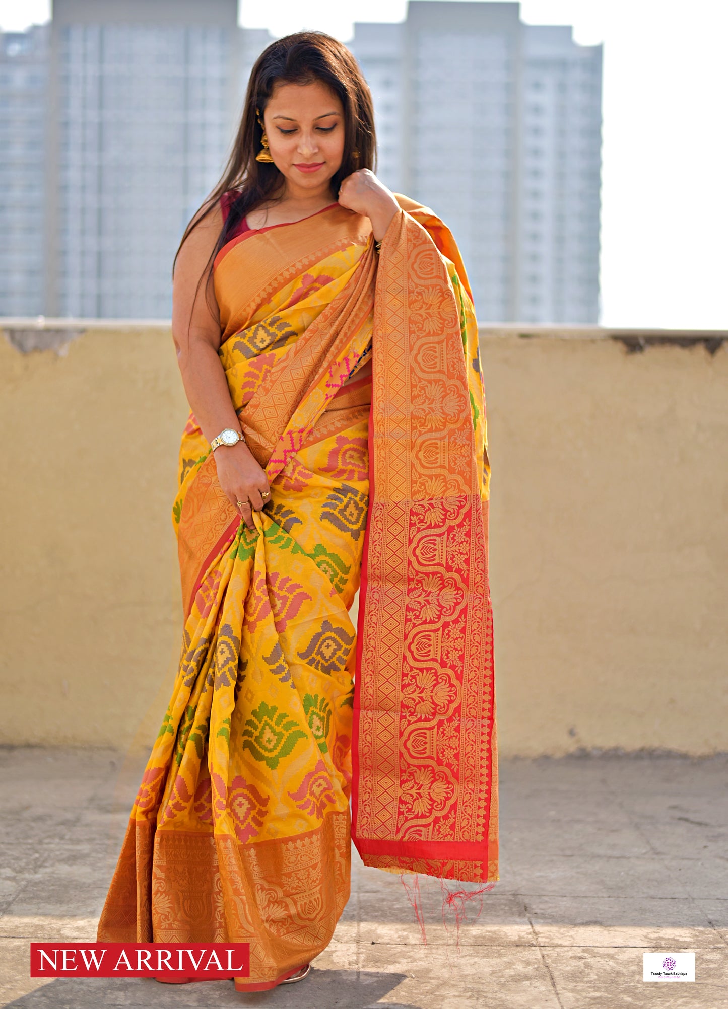 BINODINI - SOFT SILK SAREE (YELLOW & ORANGE)