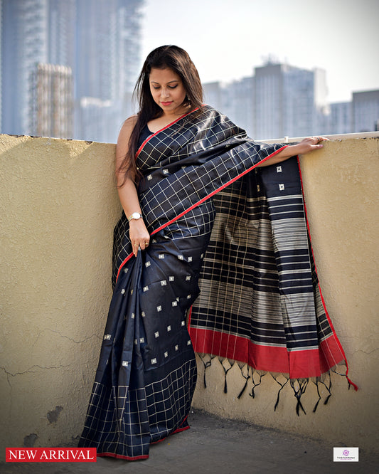 RATRI - SILK COTTON SAREE  (BLACK & RED)