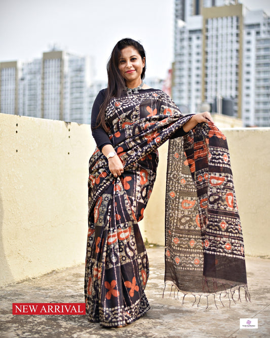 DARK CHOCOLATE - BANSWARA SILK - HAND BATIK SAREE