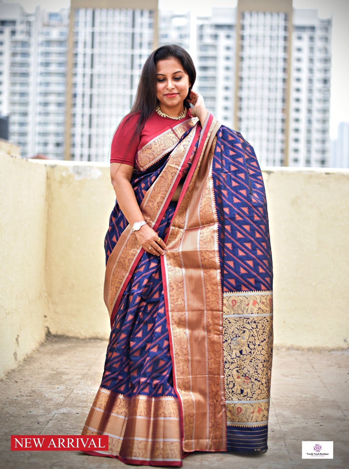 RANJHANA - KANJIVARAM STYLE SILK (BLUE & COPPER ZARI)