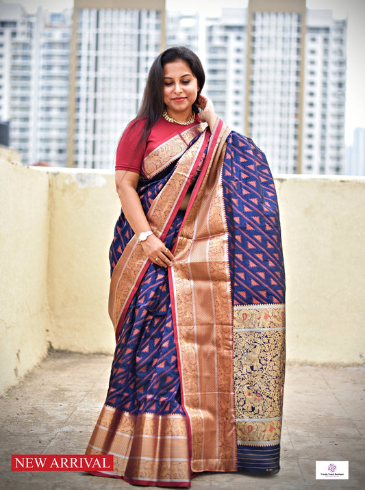 RANJHANA - KANJIVARAM STYLE SILK (BLUE & COPPER ZARI)