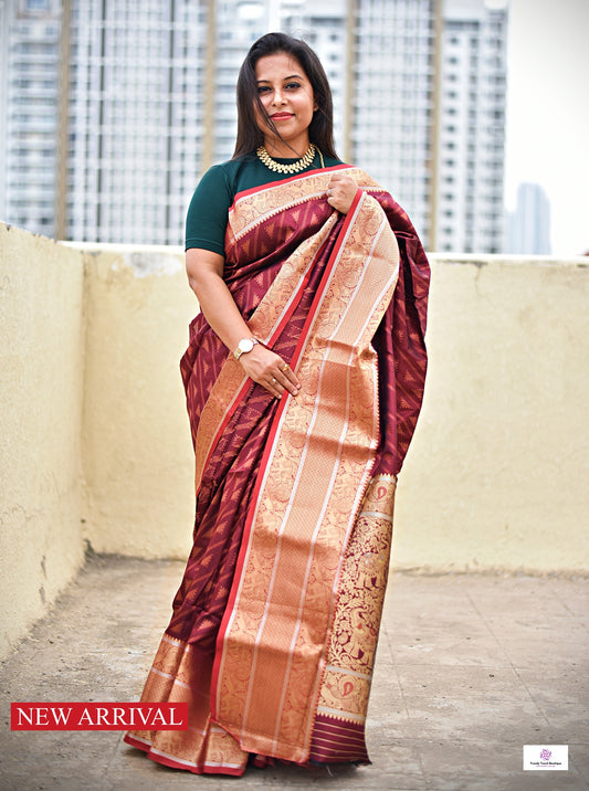 RANJHANA - KANJIVARAM STYLE SILK SAREE (MAROON & COPPER ZARI)