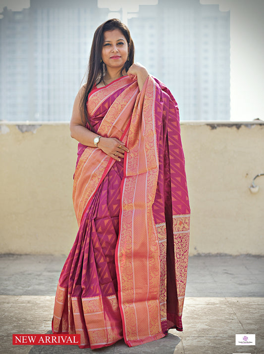 RANJHANA - KANJIVARAM STYLE SILK (RANI PINK & COPPER ZARI)