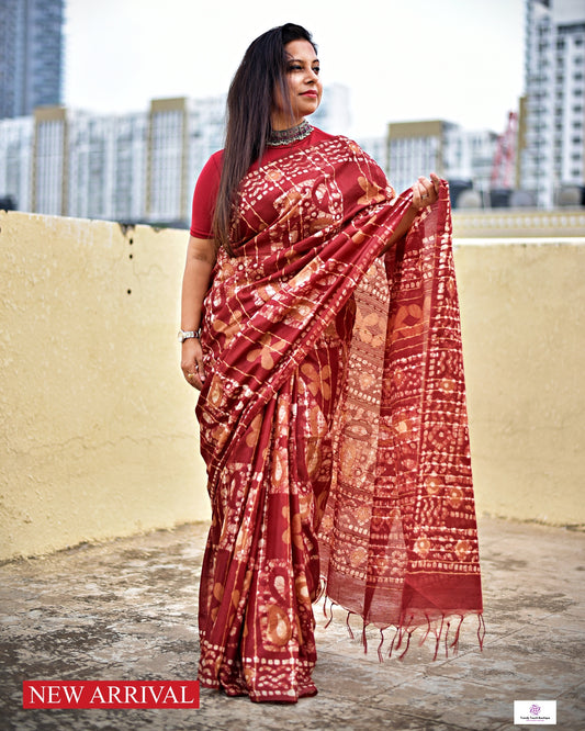 MAROON - BANSWARA SILK - HAND BATIK SAREE