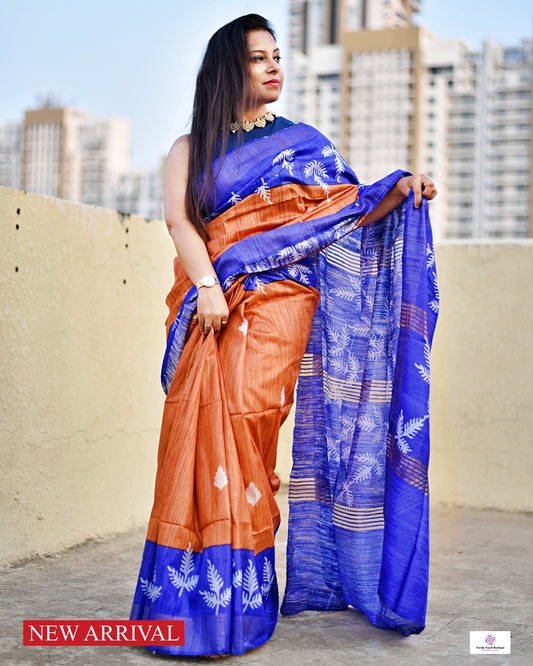 MANISHA - PURE GHICHA TUSSAR SILK - HANDLOOM HANDBLOCKPRINT - (SILK MARK CERTIFIED)