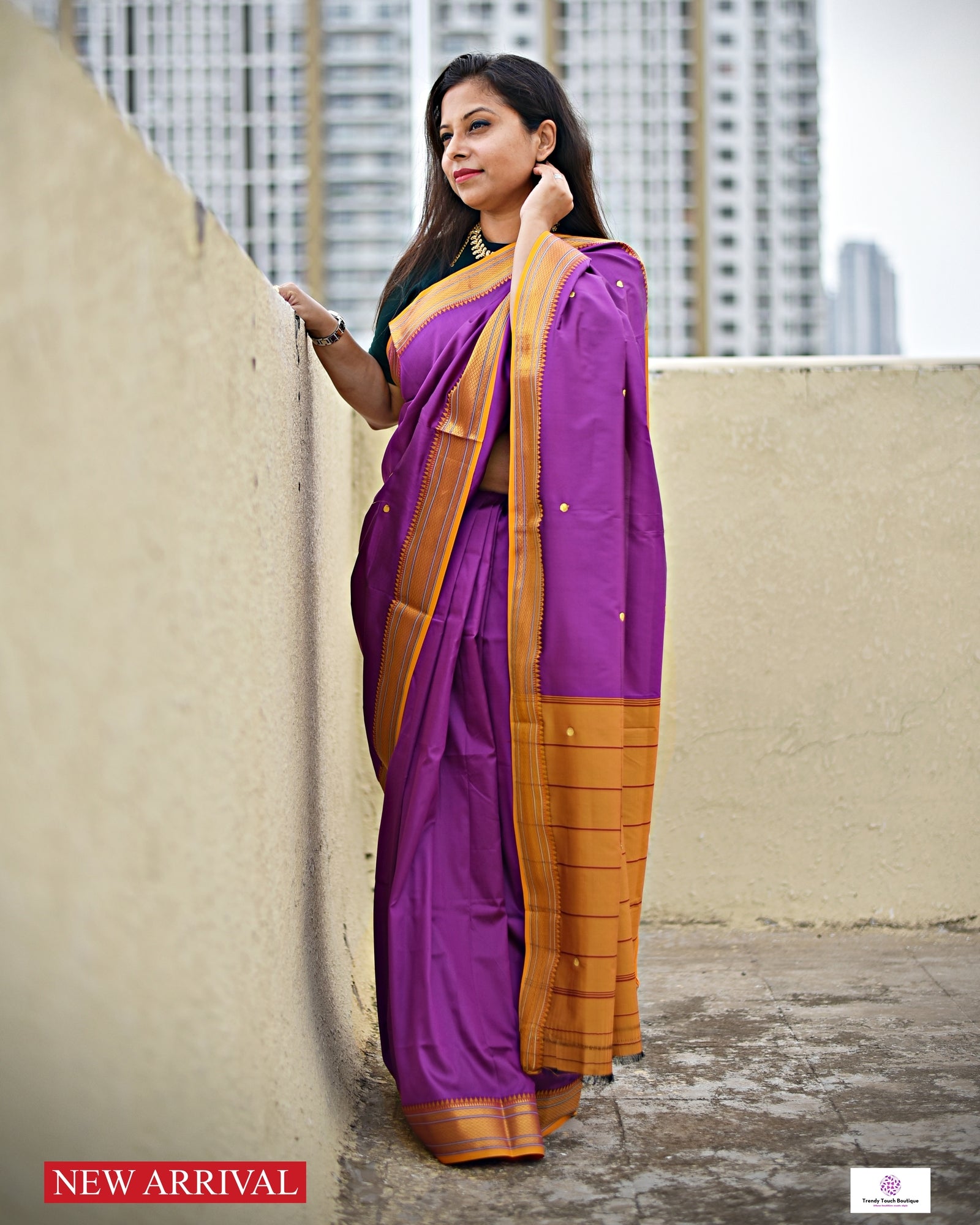 Popular Fabulous Peach Purple Kataan Silk Saree.