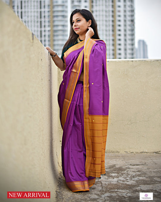 PURPLE INK - KATAAN SILK SAREE (PURPLE & YELLOW)