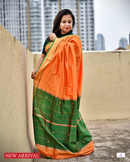 TROPICAL SUNSET - KATAAN SILK (ORANGE & GREEN)