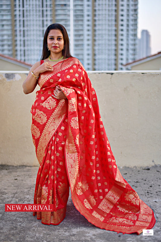 RAANGA - BANARASI SILK SAREE - RED & GOLD