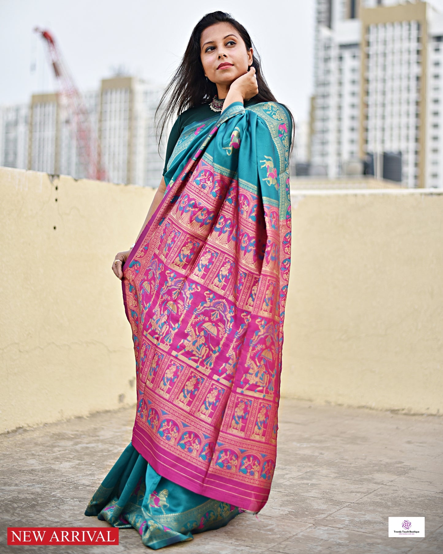 TRINA - BALUCHARI SILK (RAMA GREEN & RANI PINK)