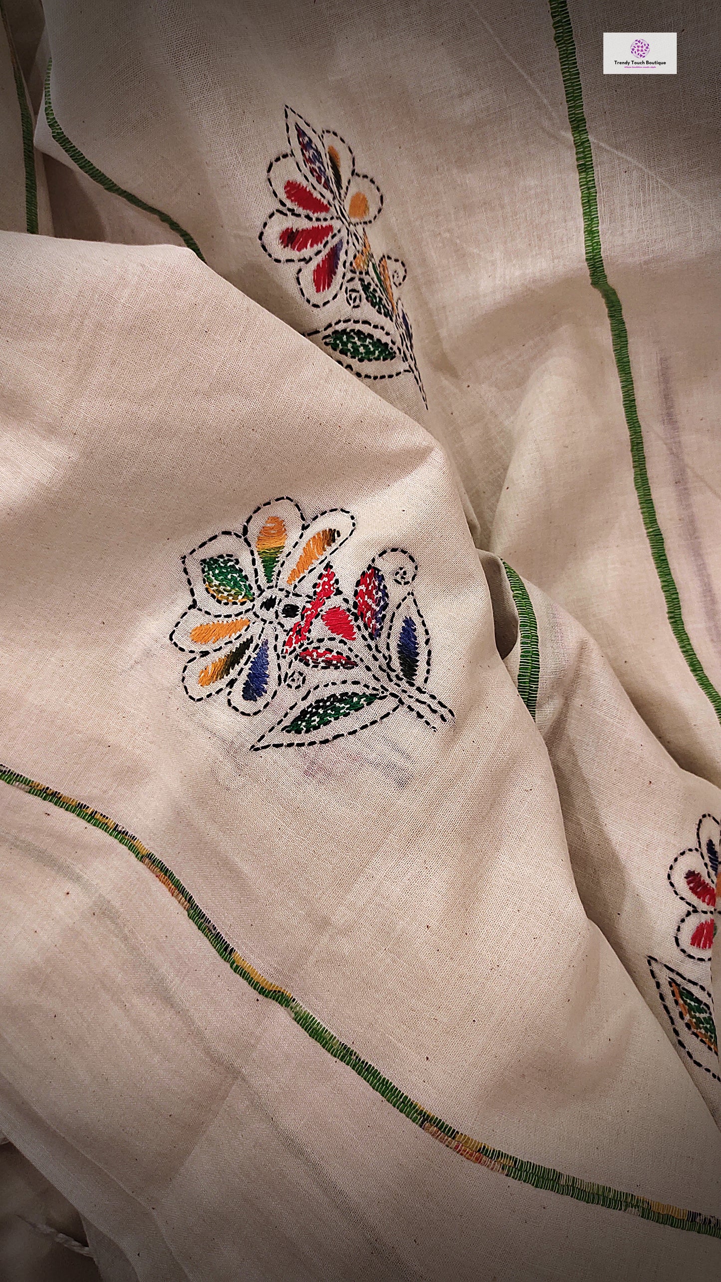 Kantha Stitch Work hand embroidered white Designer pure khesh khadi cotton handloom Saree best price new design festive fashion wedding party wear marriage function special occasion with blouse piece