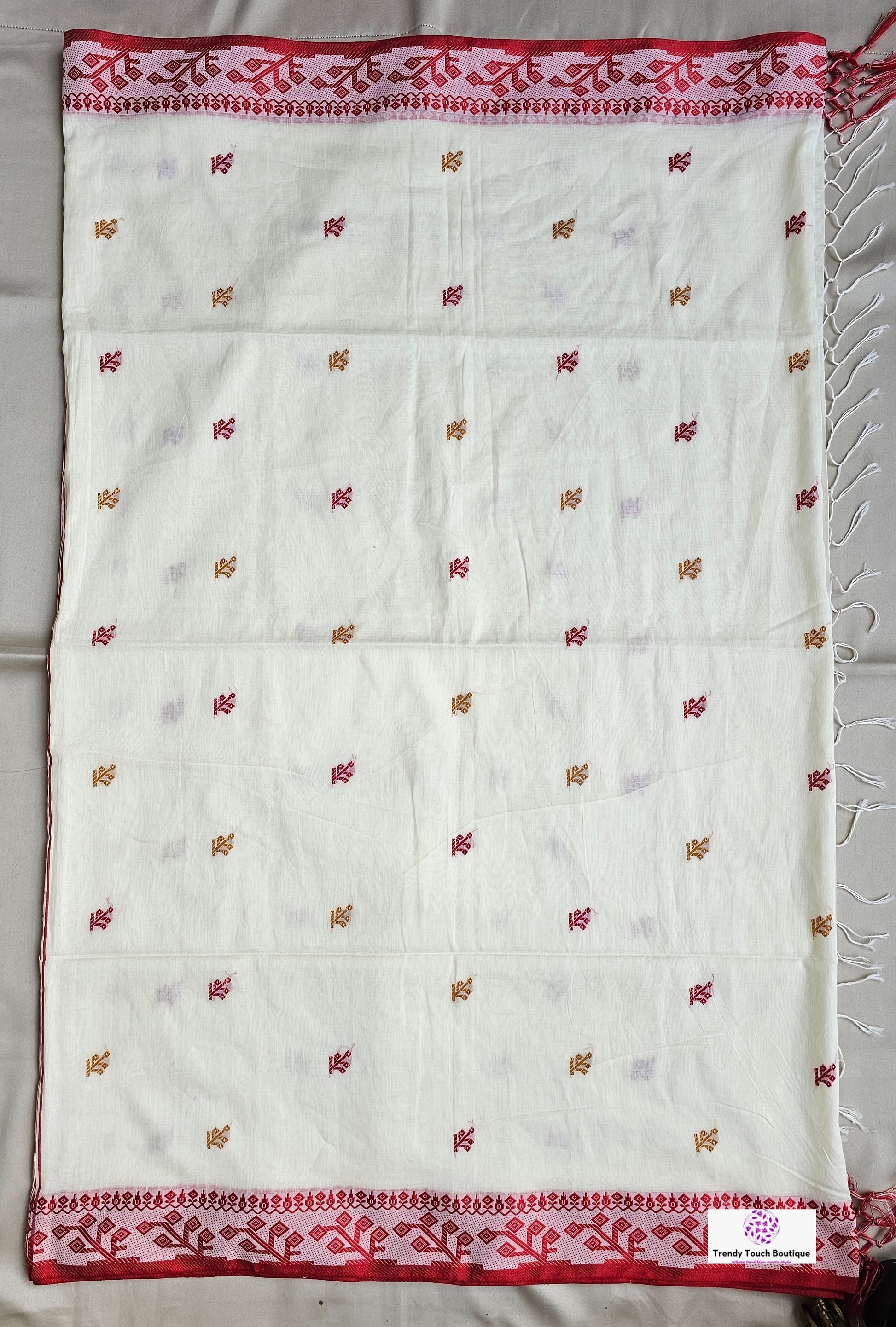 Bengal handloom mercerised cotton saree off white red yellow with blouse piece best price office wear regular wear 