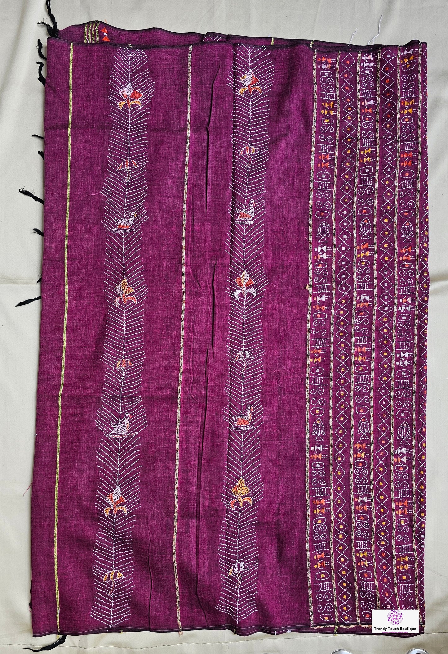 KOTHA - KANTHA HAND EMBROIDERED - KHESH COTTON HANDLOOM SAREE