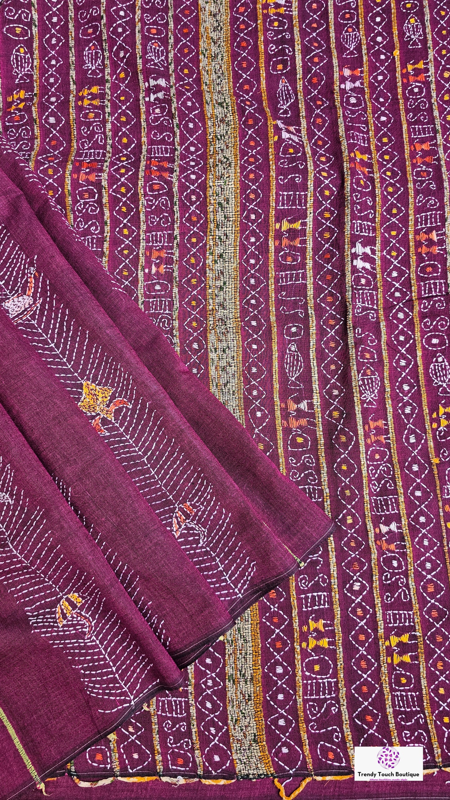 KOTHA - KANTHA HAND EMBROIDERED - KHESH COTTON HANDLOOM SAREE