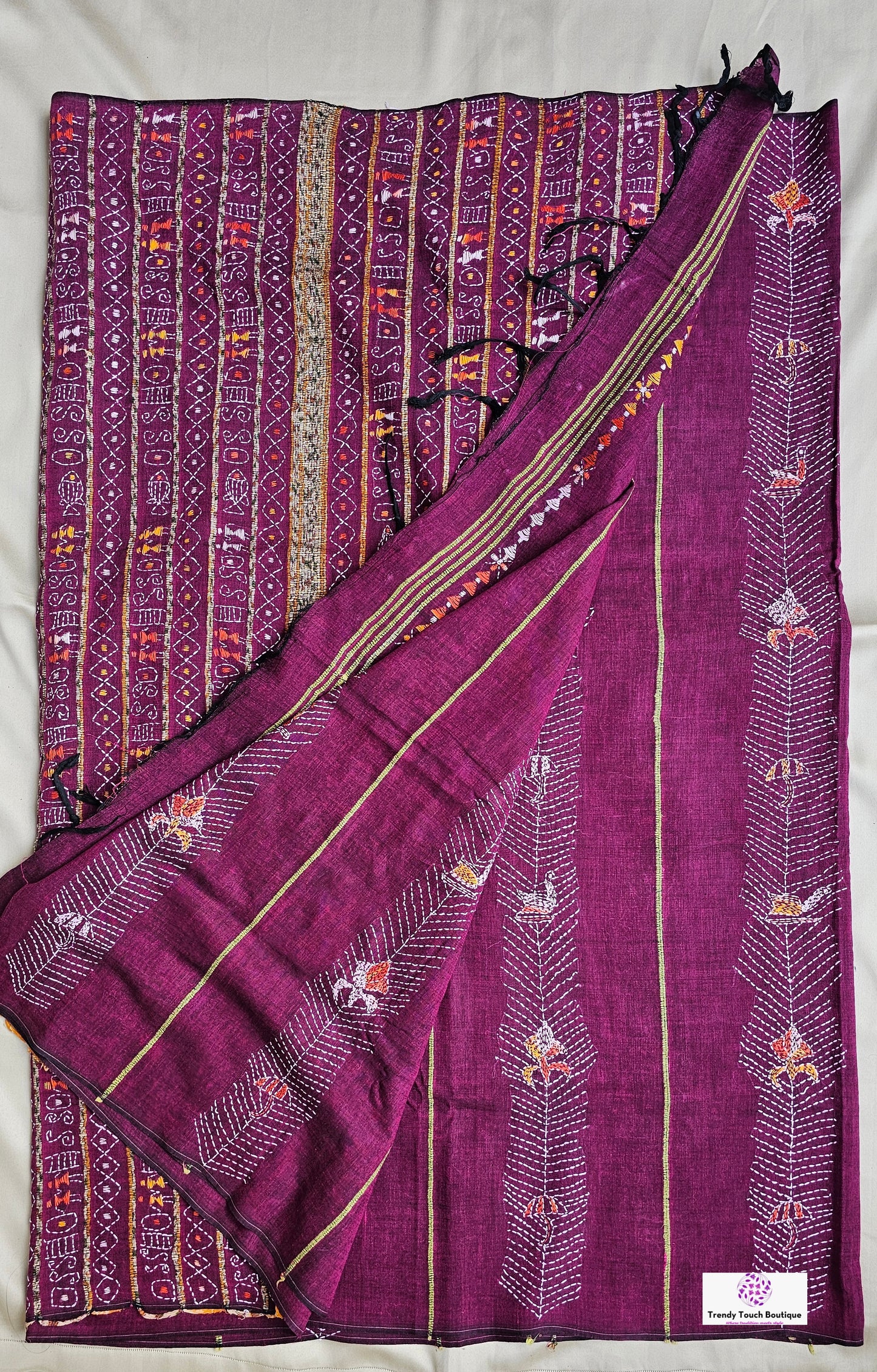 KOTHA - KANTHA HAND EMBROIDERED - KHESH COTTON HANDLOOM SAREE