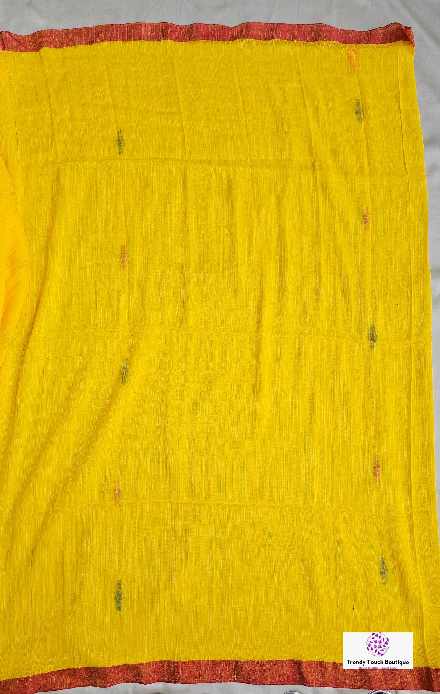 BASANT (MAROON TASSEL) BENGAL COTTON HANDLOOM SAREE (YELLOW)