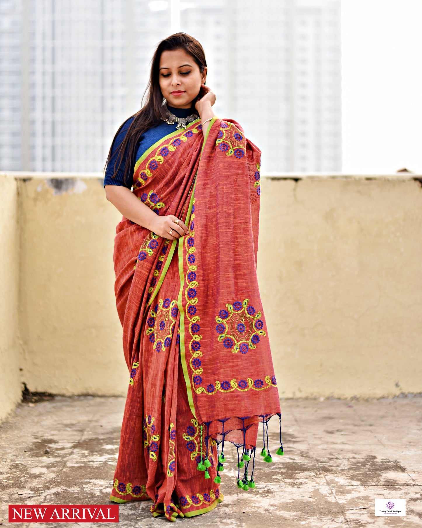 kantha handembroidered mulcotton designer saree best price for casual and wedding functions