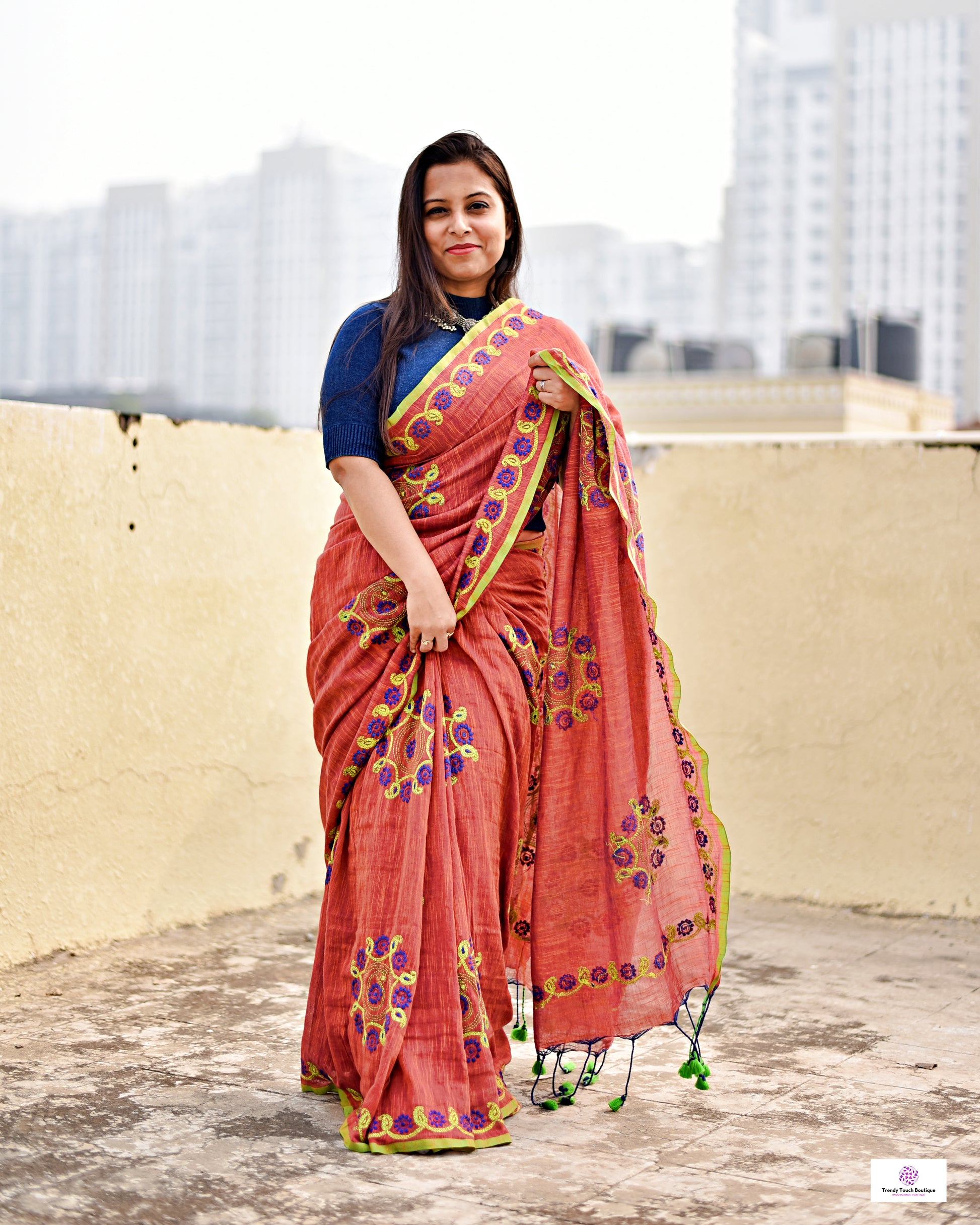 kantha handembroidered mulcotton designer saree best price for casual and wedding functions