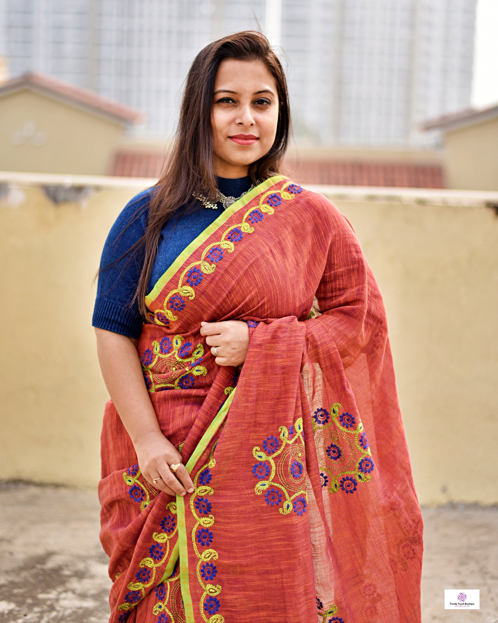 kantha handembroidered mulcotton designer saree best price for casual and wedding functions