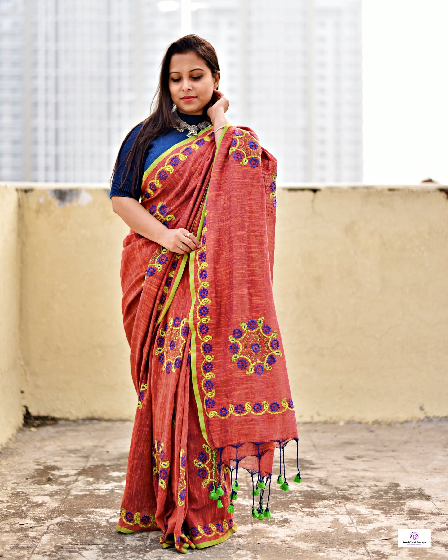 kantha handembroidered mulcotton designer saree best price for casual and wedding functions