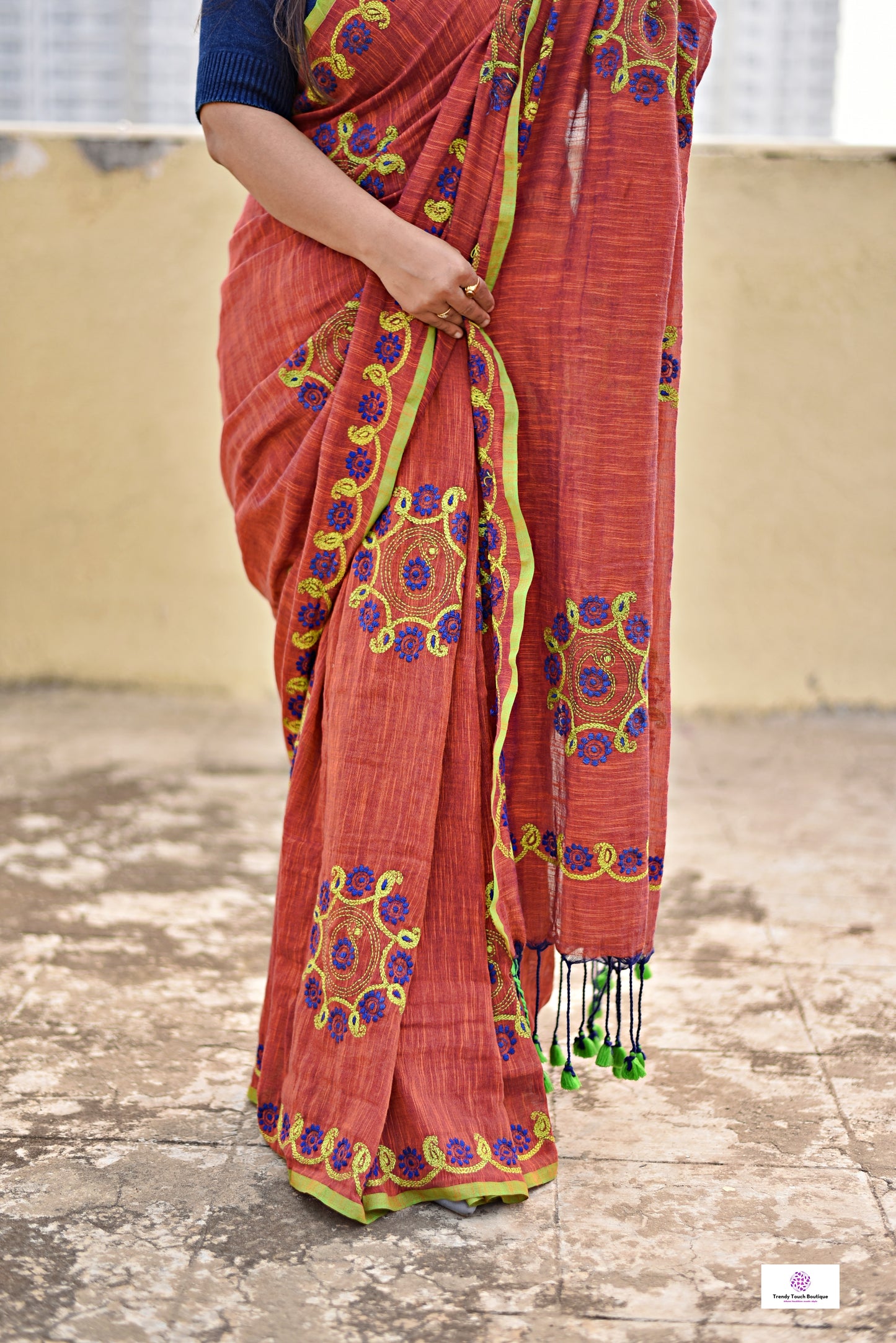 kantha handembroidered mulcotton designer saree best price for casual and wedding functions