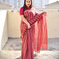 MAROON BANSWARA SILK SAREE STRIPE LINES WITH BLOUSE PIECE BEST PRICE