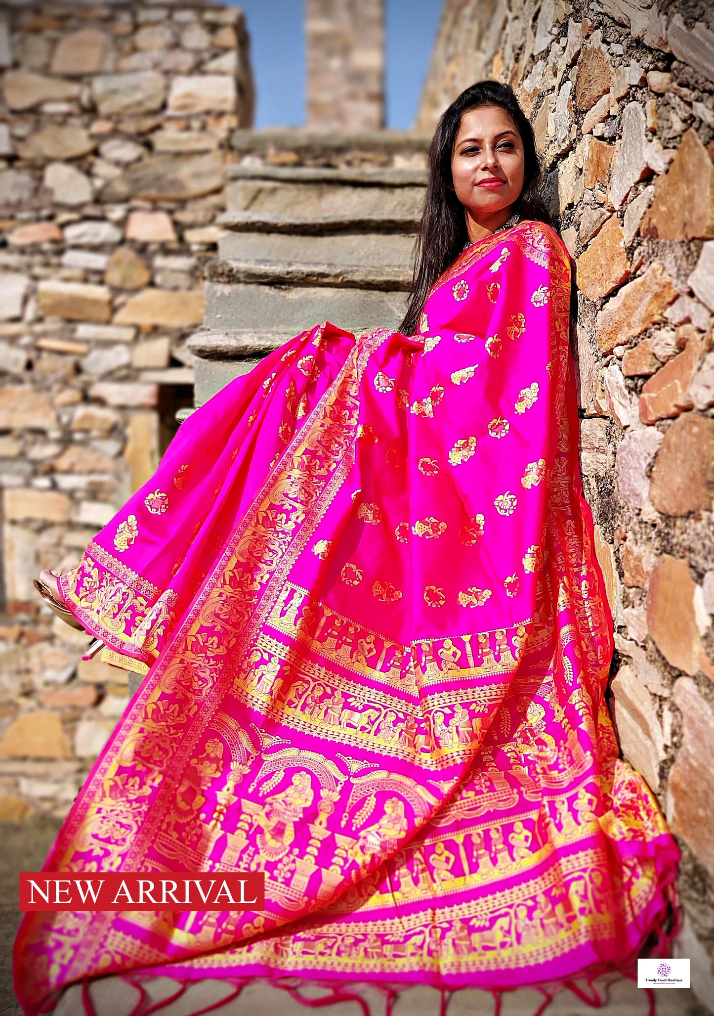 SHAKUNTALA - BALUCHARI SILK (HOT PINK & GOLDEN)