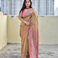 brown and pink kutch hand embroidered mulcotton saree casual and office wear lightweight with blouse piece best price