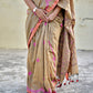 brown and pink kutch hand embroidered mulcotton saree casual and office wear lightweight with blouse piece best price