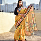 Semi Tussar silk saree geometric and floral pattern crack batik body and pure tussar silk handpainted design inspired digital print with blouse piece best price, office, regular wear lightweight saree